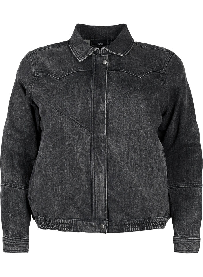 Denimjakke med skjult lynl&aring;s, Dark Grey Denim, Packshot image number 0