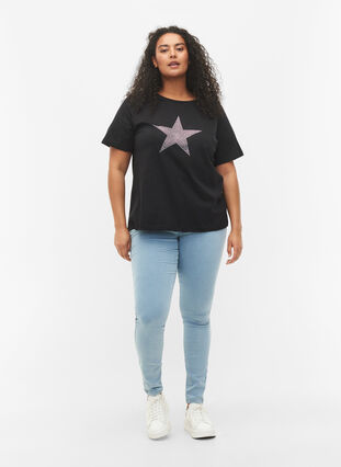 T-shirt med nitter i økologisk bomuld, Black Star , Model image number 2