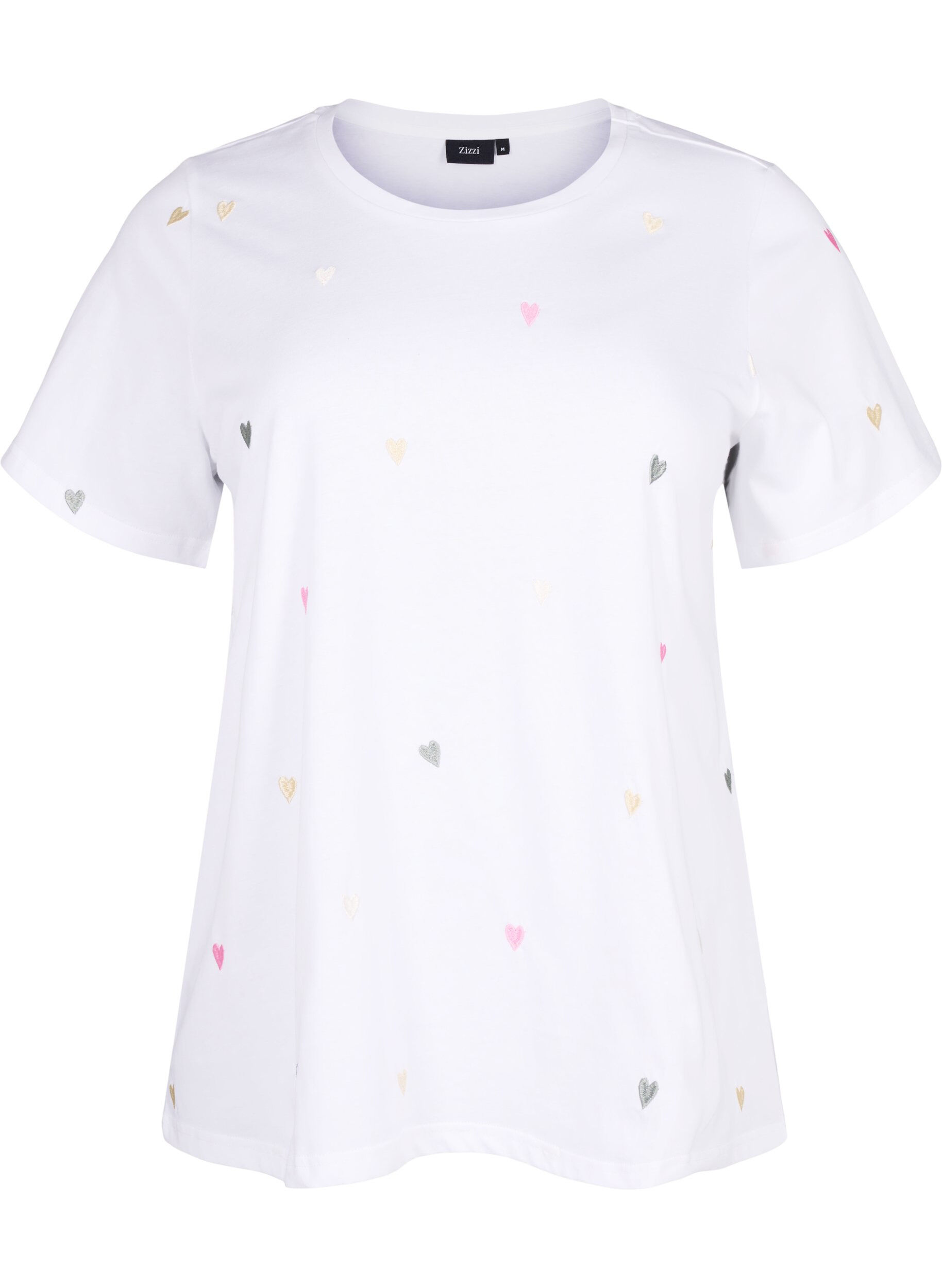 Zizzi T-shirt i &oslash;kologisk bomuld med hjerter., Bright W. Love Emb., Packshot image number 0