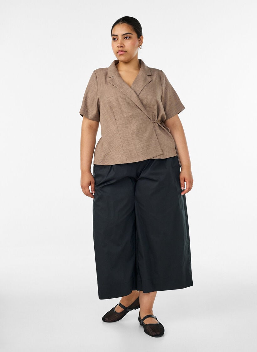 Skjorte med sl&aring;-om og bindeb&aring;nd, Brun, Model image number 1
