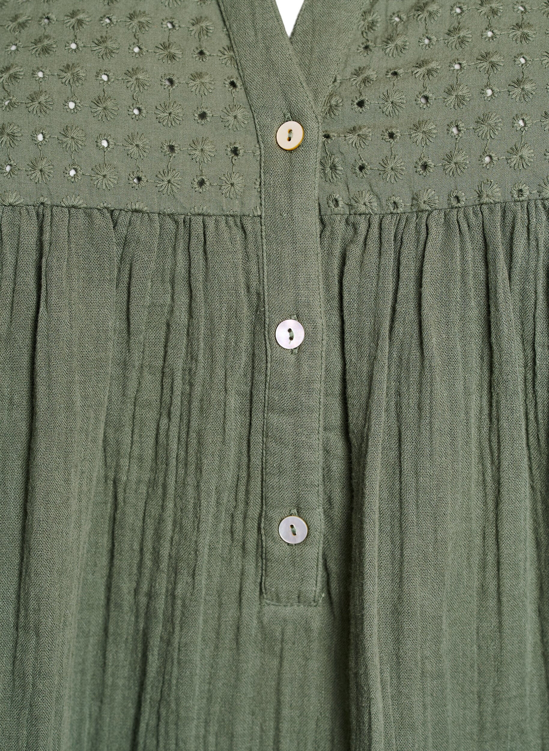 ZizziTunika i bomuldsmusselin med broderi anglaise, Gr&oslash;n, Packshot image number 2