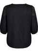 Bluse i bomuldsmix med hør og crochetdetalje, Black, Packshot image number 1