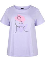 Bomulds t-shirt med rund hals og tryk, Lavender FACE