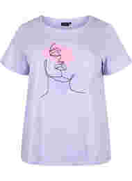 Bomulds t-shirt med rund hals og tryk, Lavender FACE