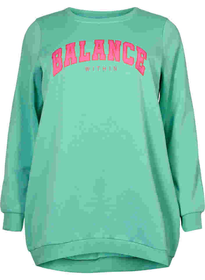 Lang sweatshirt med tekstprint, Neptune Green , Packshot image number 0