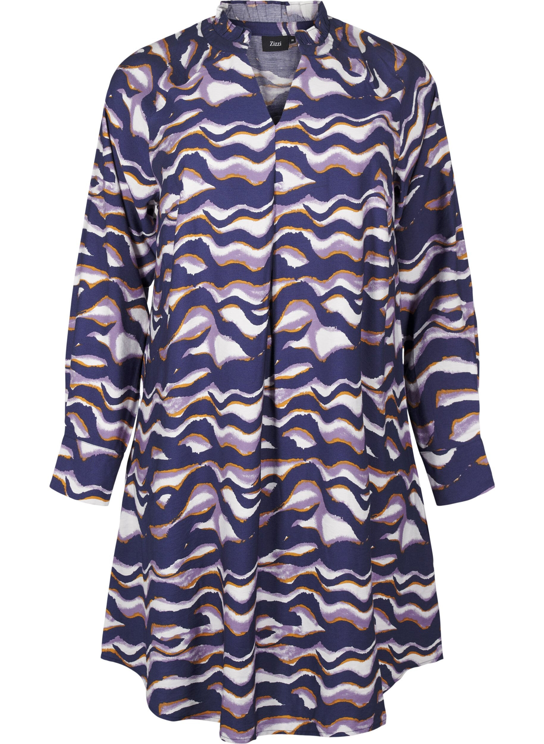 Zizzi Kn&aelig;lang kjole med print og a-shape, Naval Academy AOP, Packshot image number 0