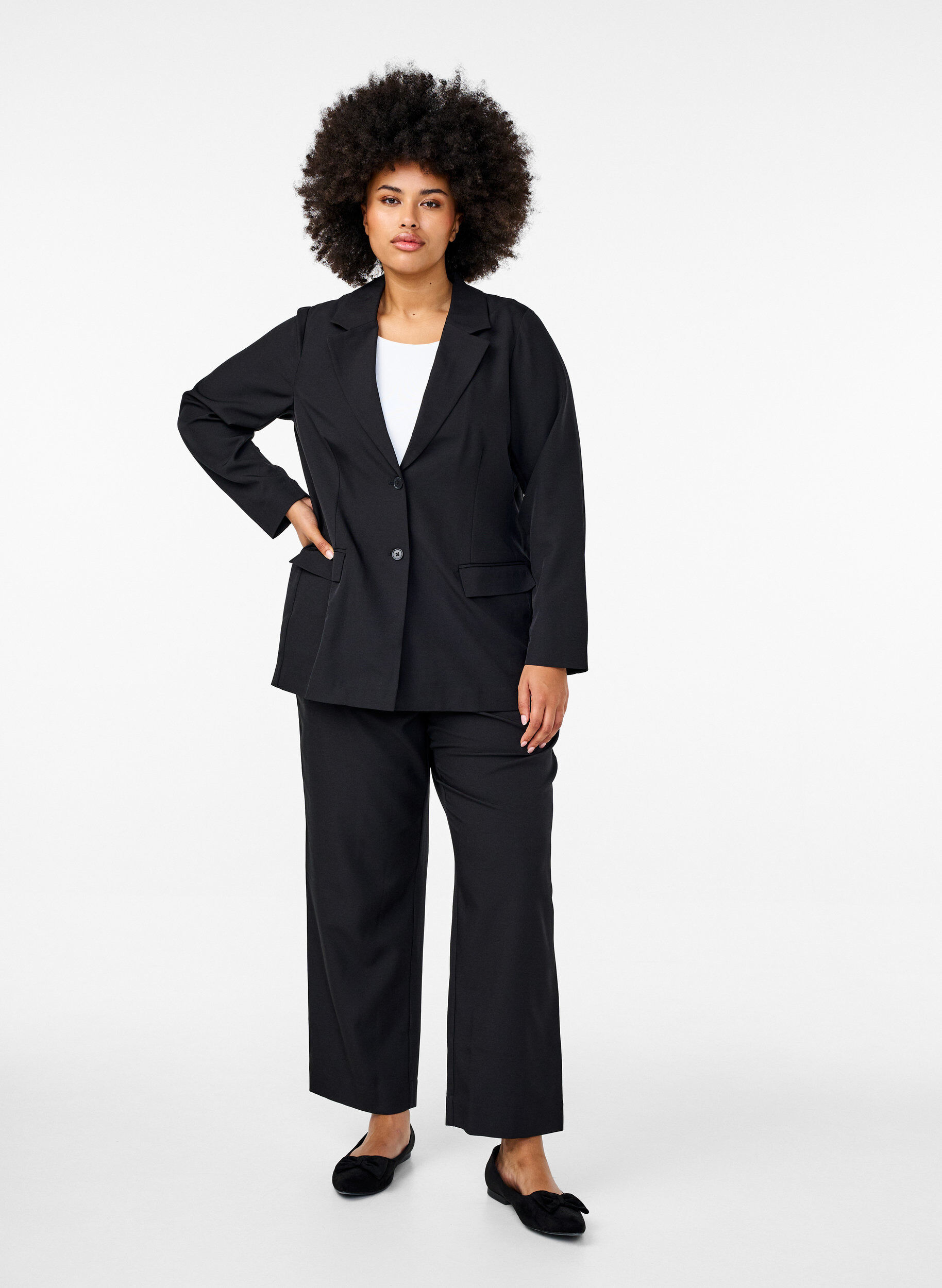 Zizzi FLASH - Blazer med lommer og slids, Sort, Model image number 1