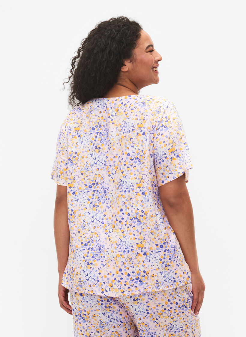 Printet natbluse i viskose , Lyserød, Model image number 2