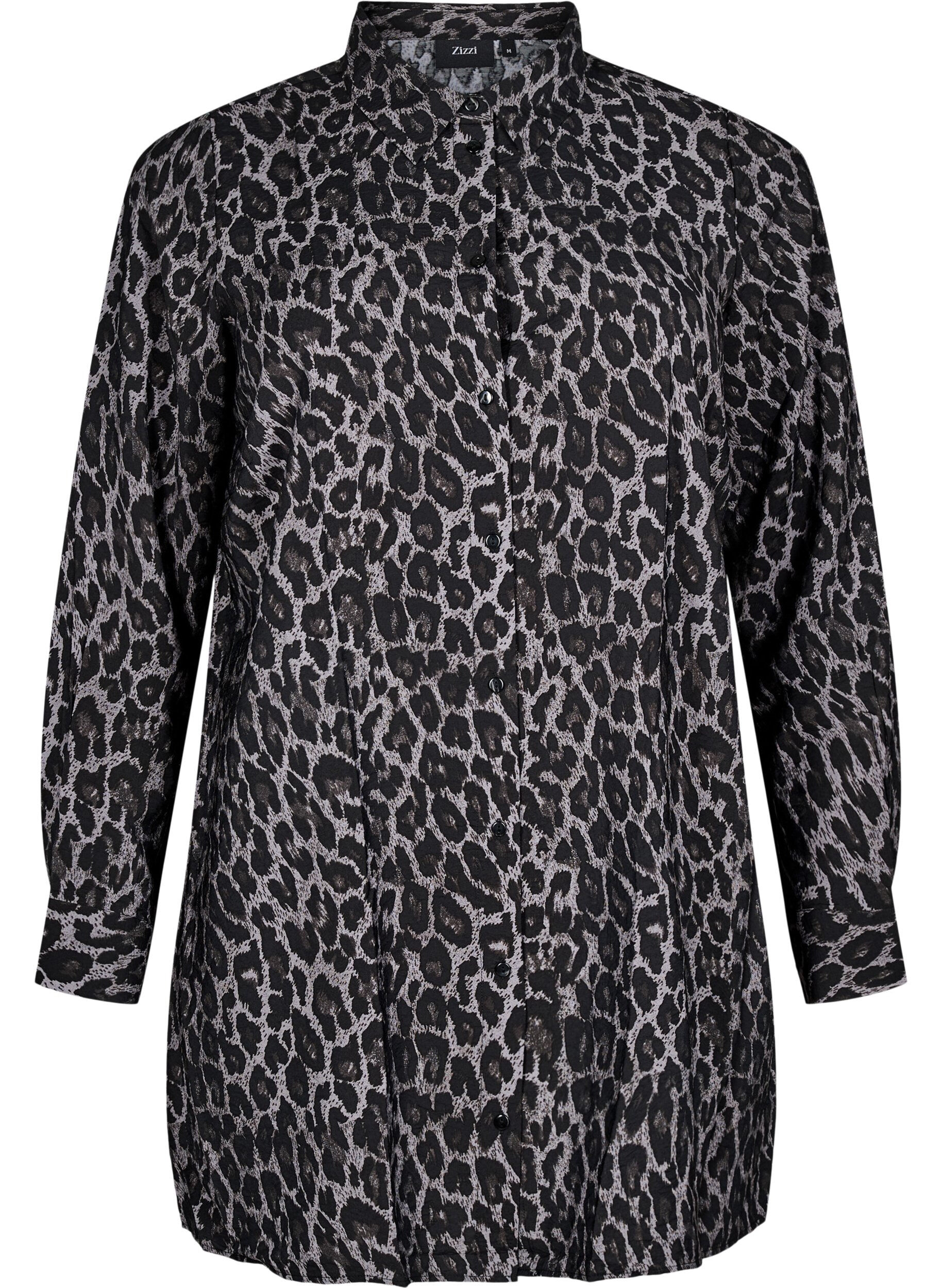 Zizzi Lang skjorte med leopardprint, Gr&aring;, Packshot image number 0
