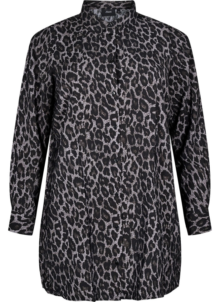 Lang skjorte med leopardprint, Grå, Packshot image number 0