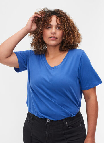 Basis t-shirt med v-hals, Dazzling Blue, Model image number 0