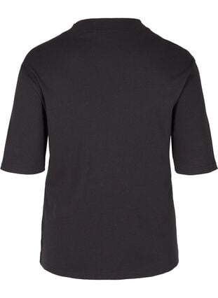 Bomulds bluse i rib med 2/4 ærmer, Black, Packshot image number 1