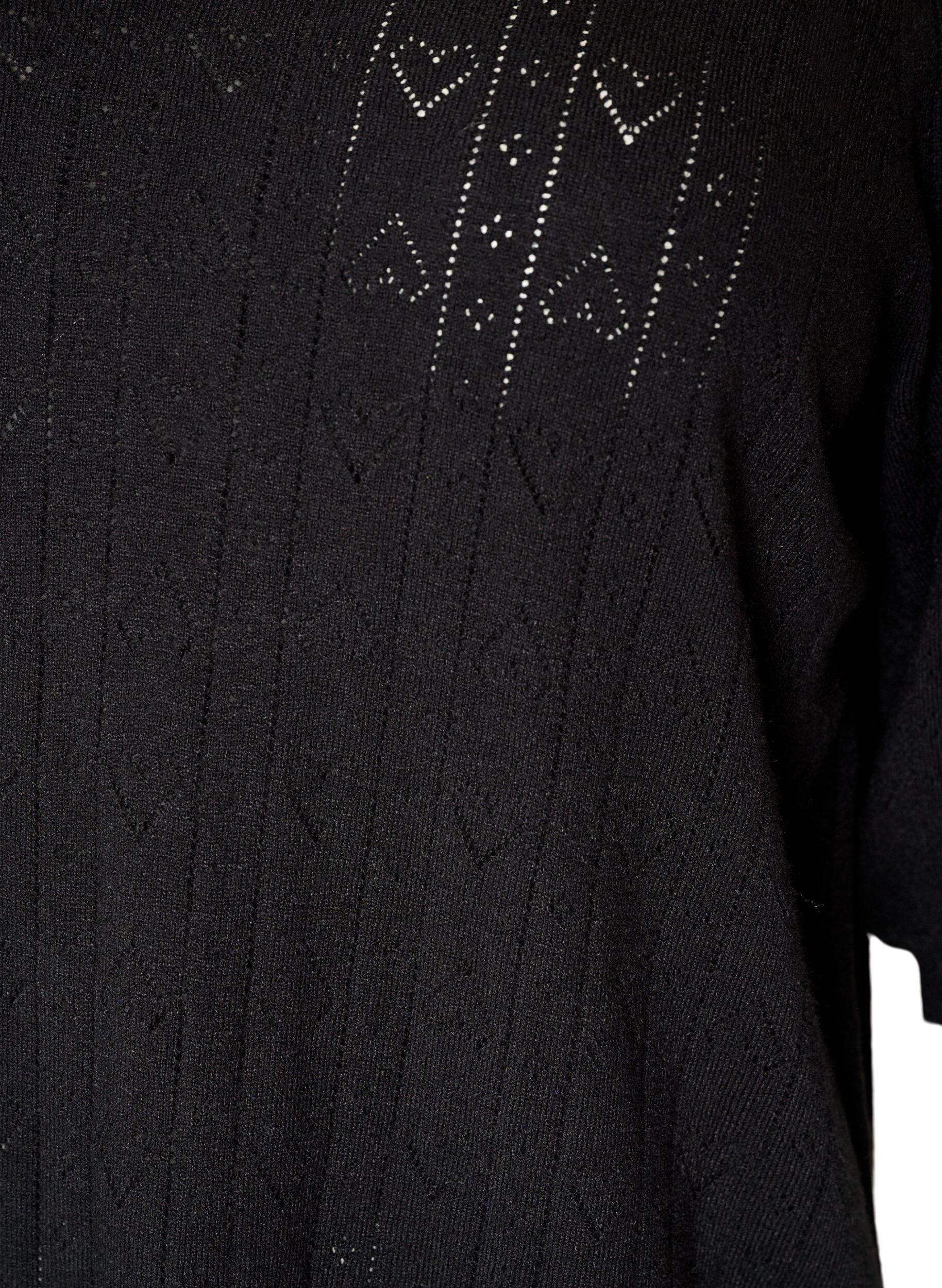 ZizziKort&aelig;rmet strikbluse med pointellem&oslash;nster, Sort, Packshot image number 2