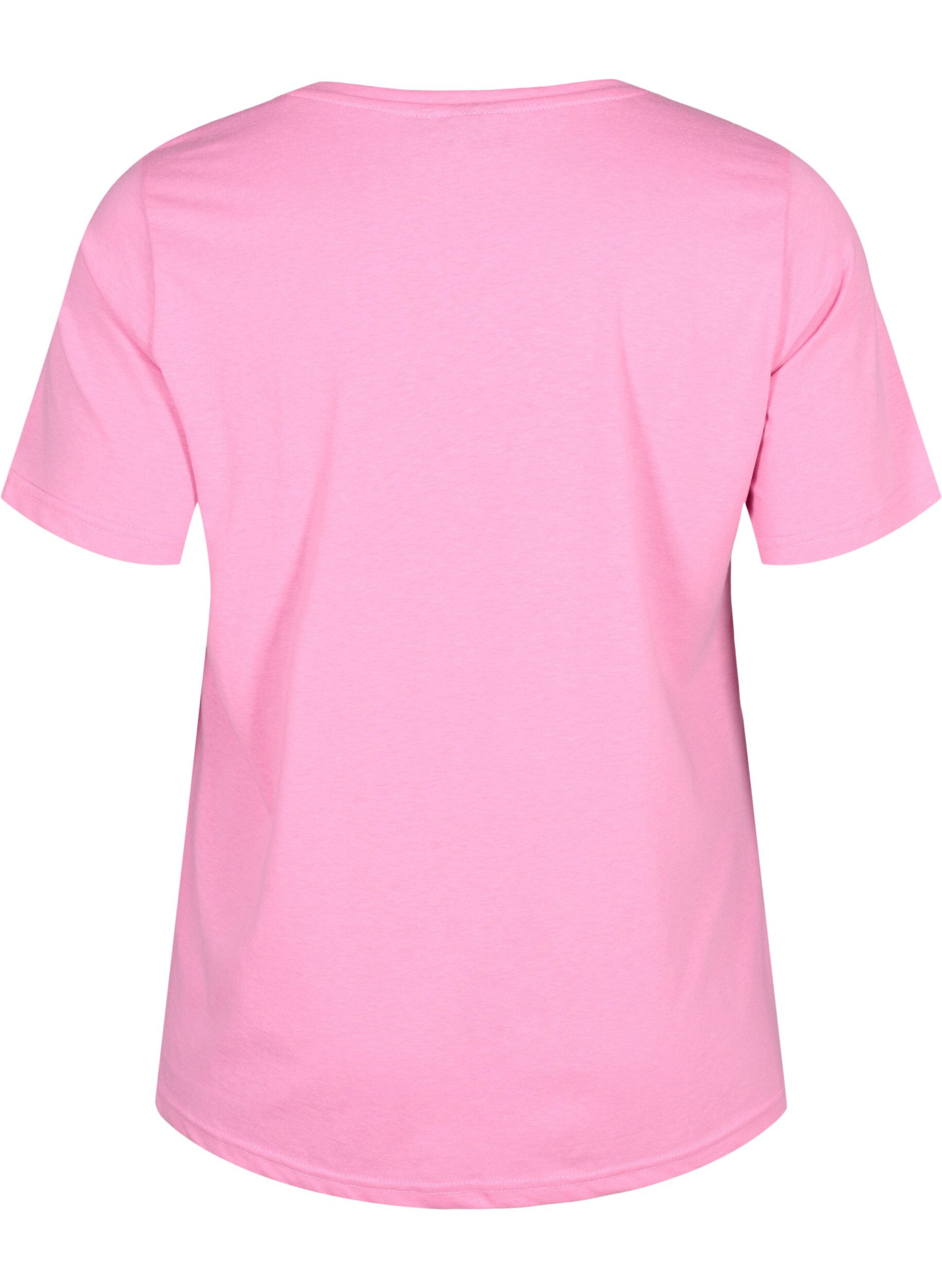 Zizzi FLASH - T-shirt med motiv, Begonia Pink Always, Packshot image number 1