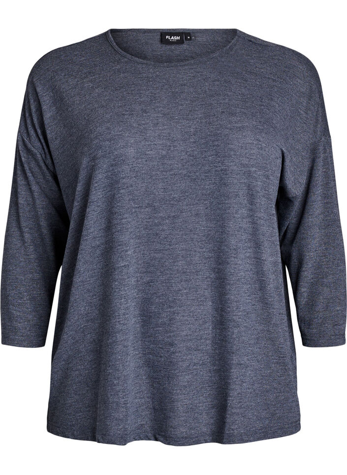 Jerseybluse med 3/4 &aelig;rmer, Gr&aring;, Packshot image number 0