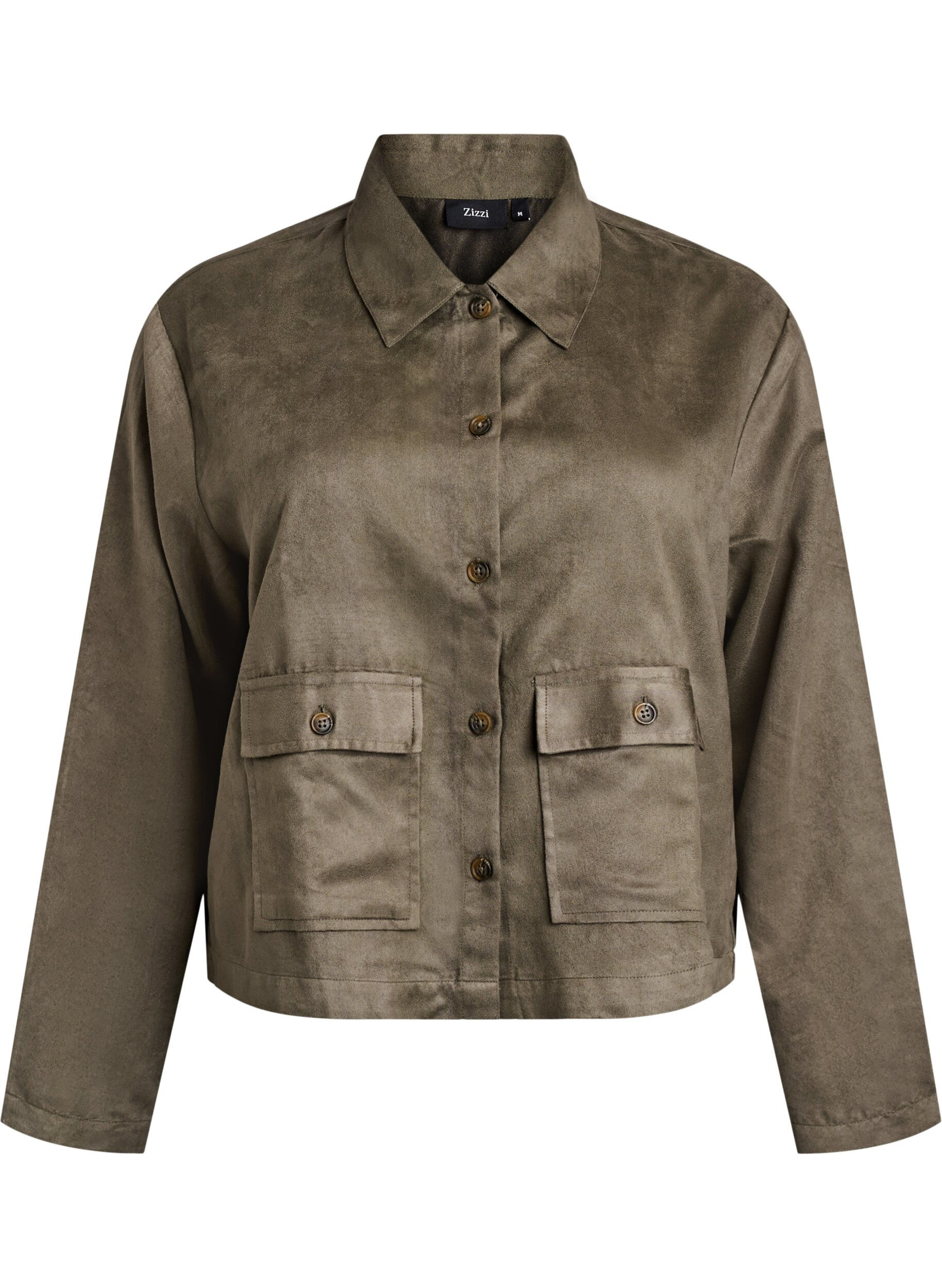 Kort jakke i imiteret ruskind med lommer