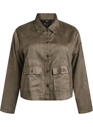 Kort jakke i imiteret ruskind med lommer, Grøn