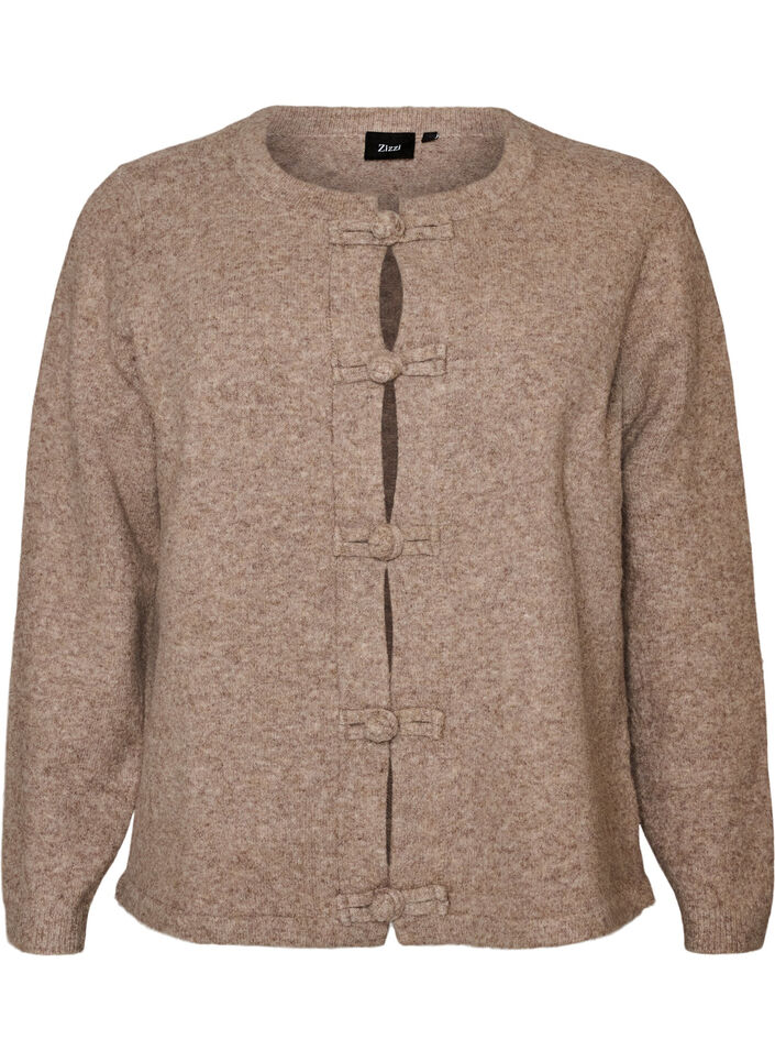 Cardigan med knudelukninger, Beige, Packshot image number 0