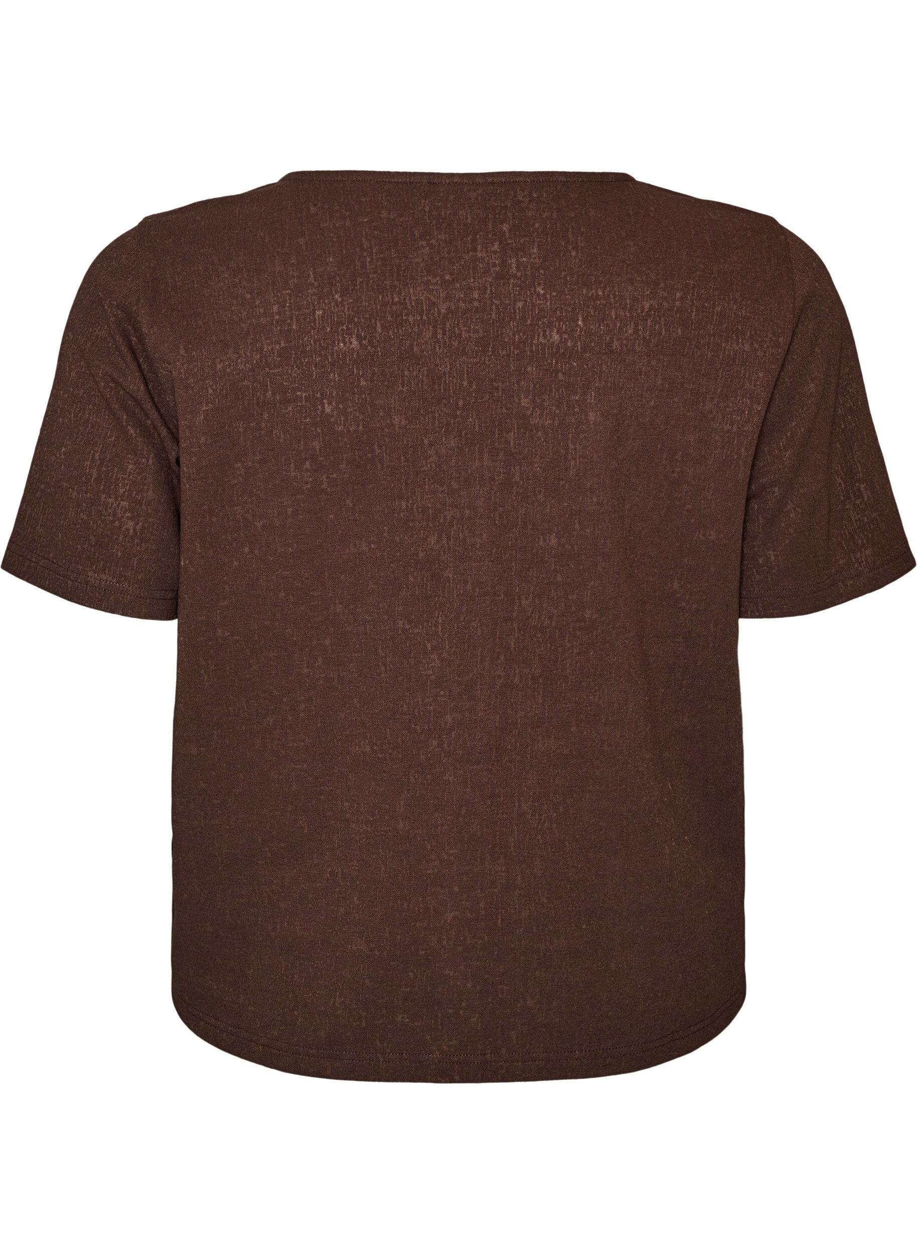 ZizziBluse i bomuld med struktur og knaplukning, Brun, Packshot image number 1