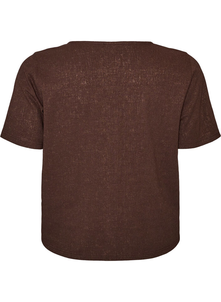 Bluse i bomuld med struktur og knaplukning, Brun, Packshot image number 1