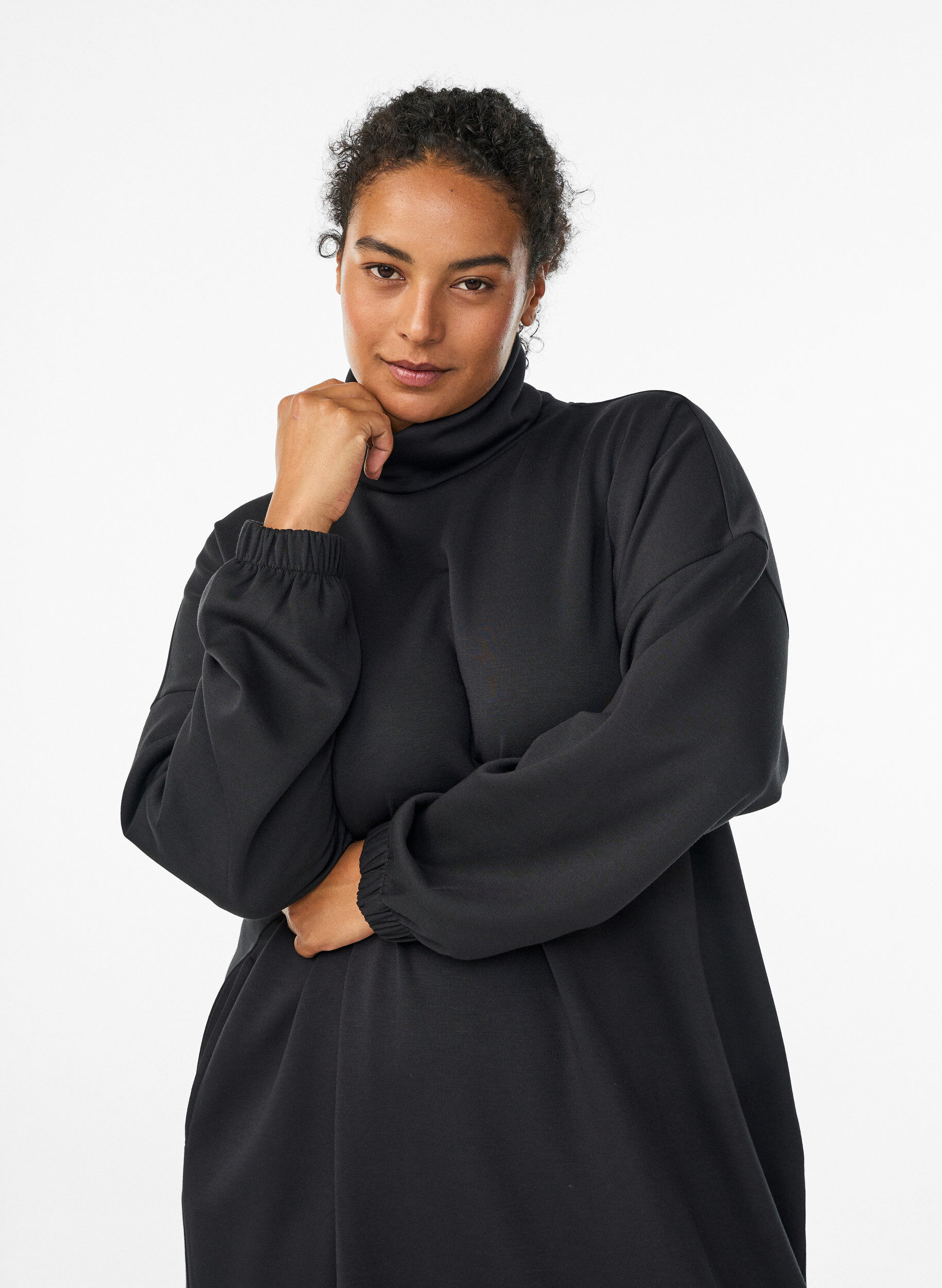 Zizzi A-formet kjole med turtleneck., Sort, Model image number 2