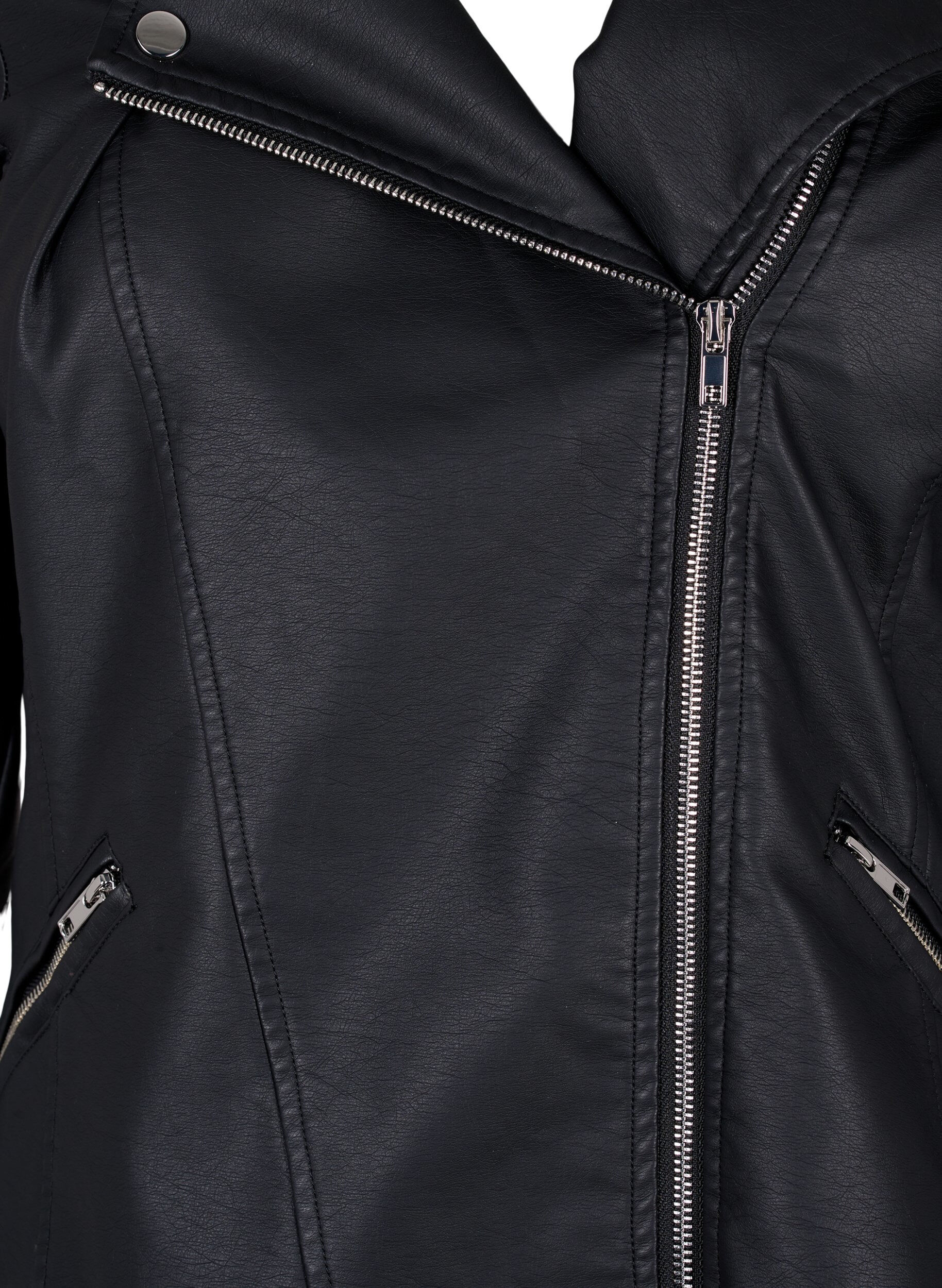 ZizziBikerjakke i imiteret l&aelig;der , Sort, Packshot image number 2