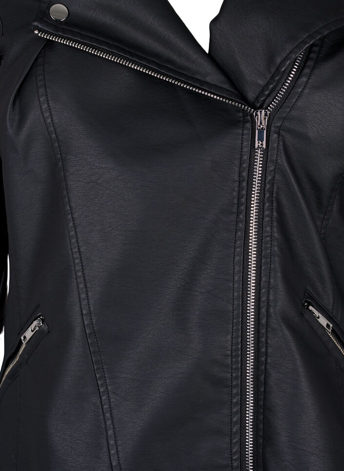 Bikerjakke i imiteret l&aelig;der , Sort, Packshot image number 2