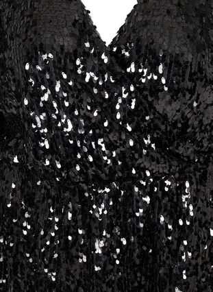 Pailletkjole med v-udskæring og lange ærmer, Black, Packshot image number 2