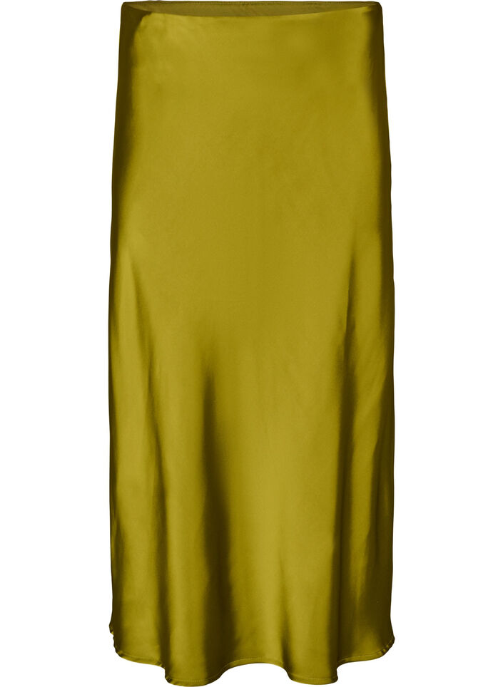 Satin midi-nederdel, Gr&oslash;n, Packshot image number 0