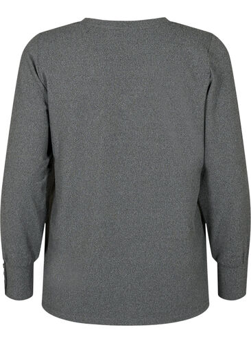 Langærmet bluse med bred manchet og knapper, Dark Grey Melange, Packshot image number 1