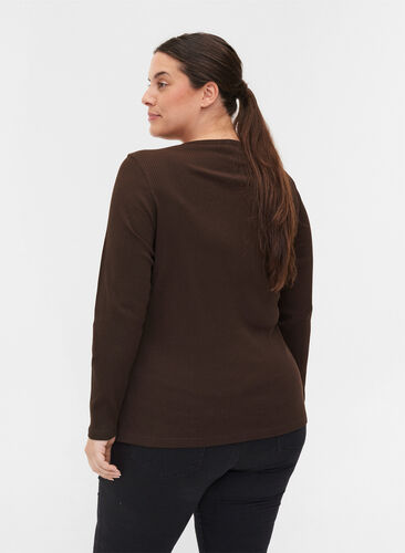 Langærmet bluse i rib med knappedetaljer, Molé, Model image number 1
