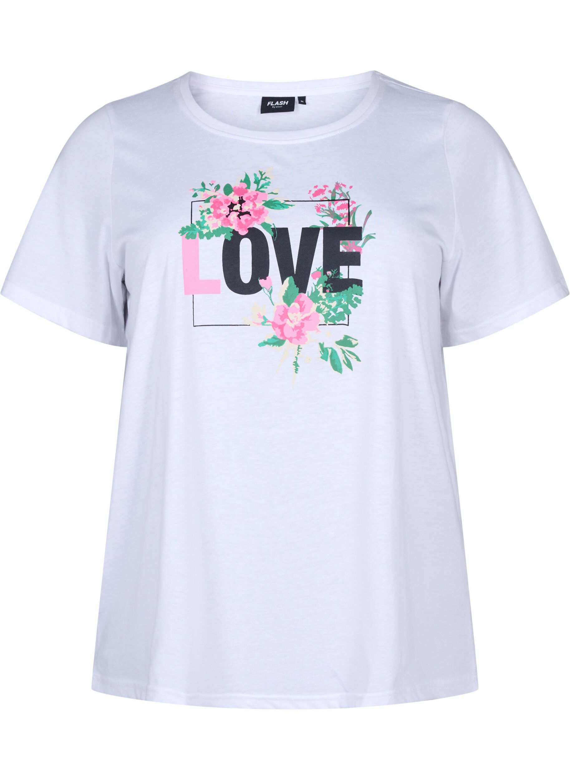 Zizzi FLASH - T-shirt med motiv, Bright White Love, Packshot image number 0
