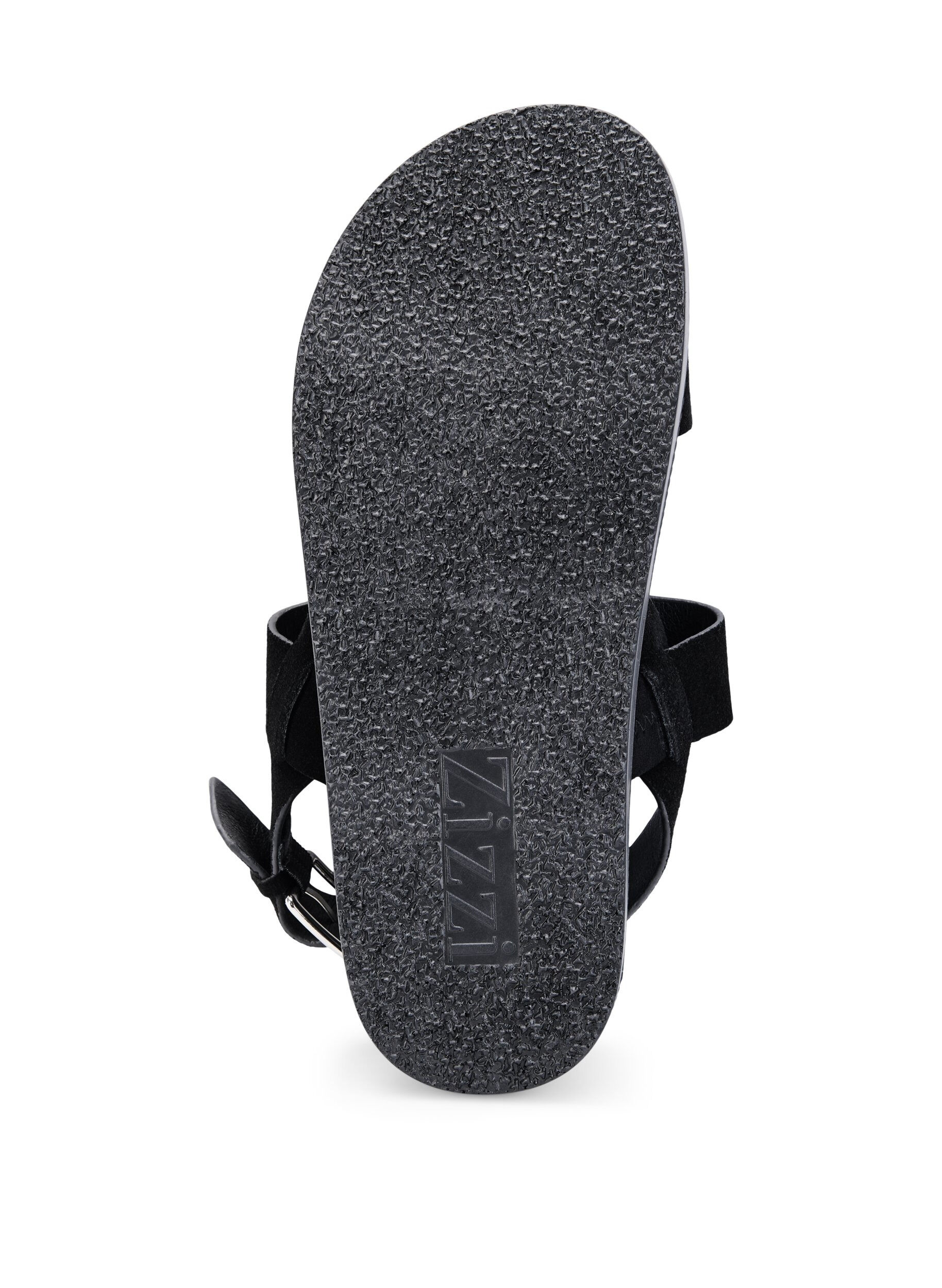Zizzi Wide fit sandal i ruskind, Black, Packshot image number 3