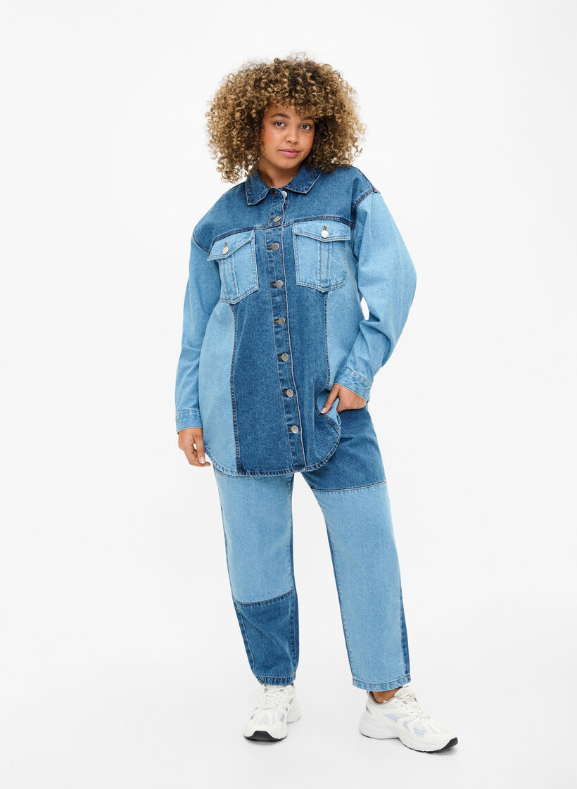 Colorblock denim jakke , Light Blue Denim, Model image number 2