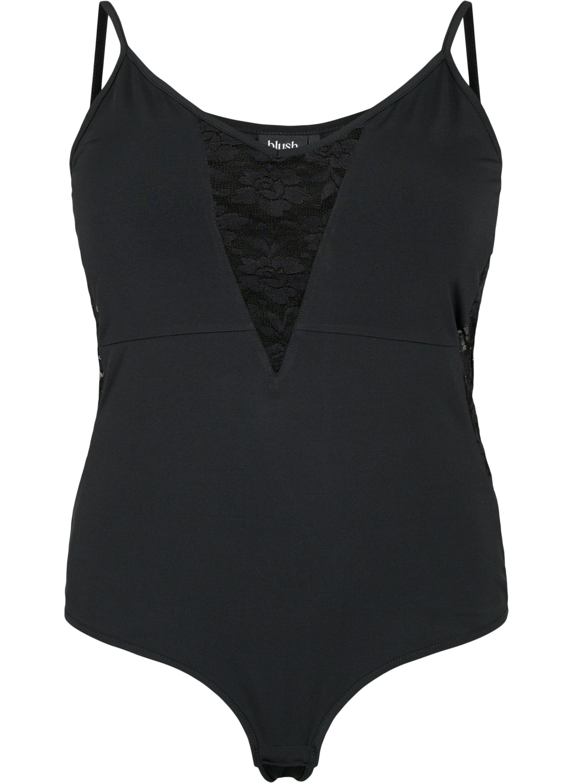 Zizzi Bodystocking med blonder og smalle stropper, Black, Packshot image number 0