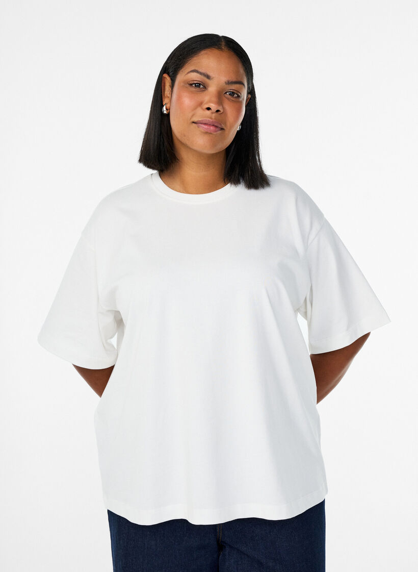 Oversize t-shirt med 1/2 ærmer, Hvid, Model image number 0