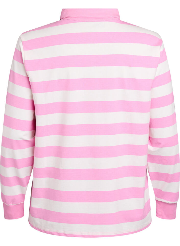 Stribet poloshirt med frottédetalje, Bubblegum w. White, Packshot image number 1