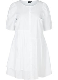 Bomulds skjortekjole med pufærmer, Bright White