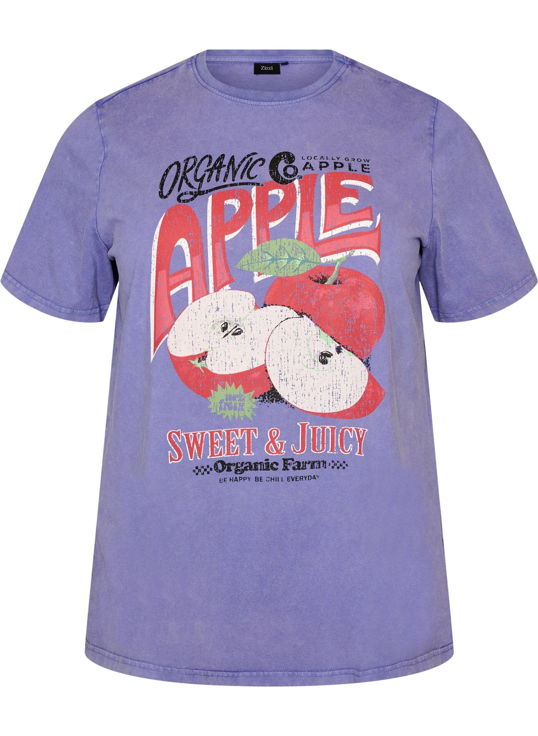 ZizziT-shirt i bomuld med frontprint og vasket look, Lilla, Packshot image number 0