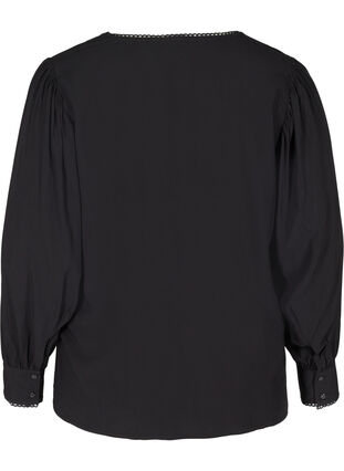 Viskose bluse med knapper og ballonærmer, Black, Packshot image number 1