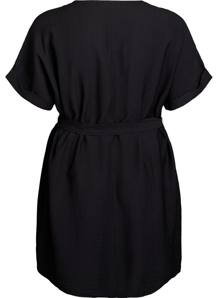 Kort kjole med løs pasform og bindebælte, Sort, Packshot image number 1