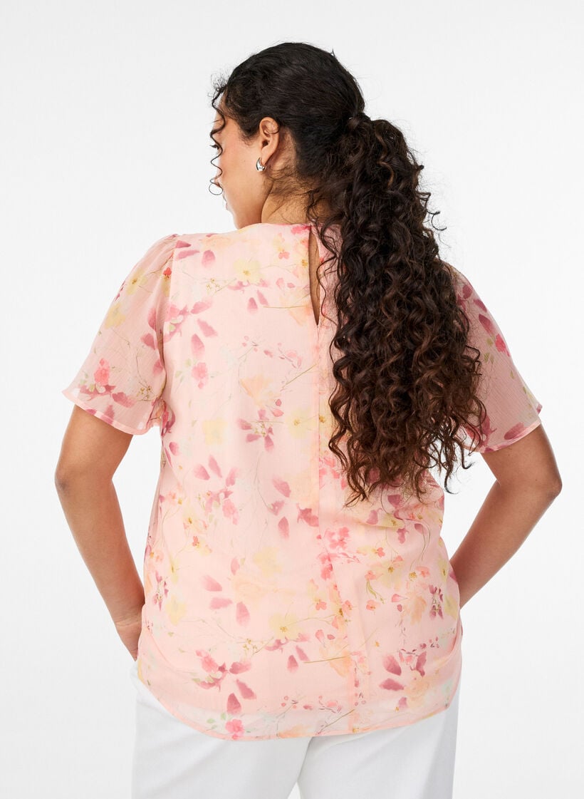 Bluse med blomsterprint og luftige &aelig;rmer, Orange, Model image number 2