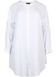 Lang viskose skjorte med stribet struktur, Bright White