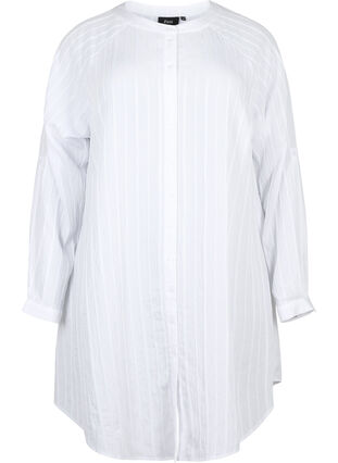 Lang viskose skjorte med stribet struktur, Bright White, Packshot image number 0