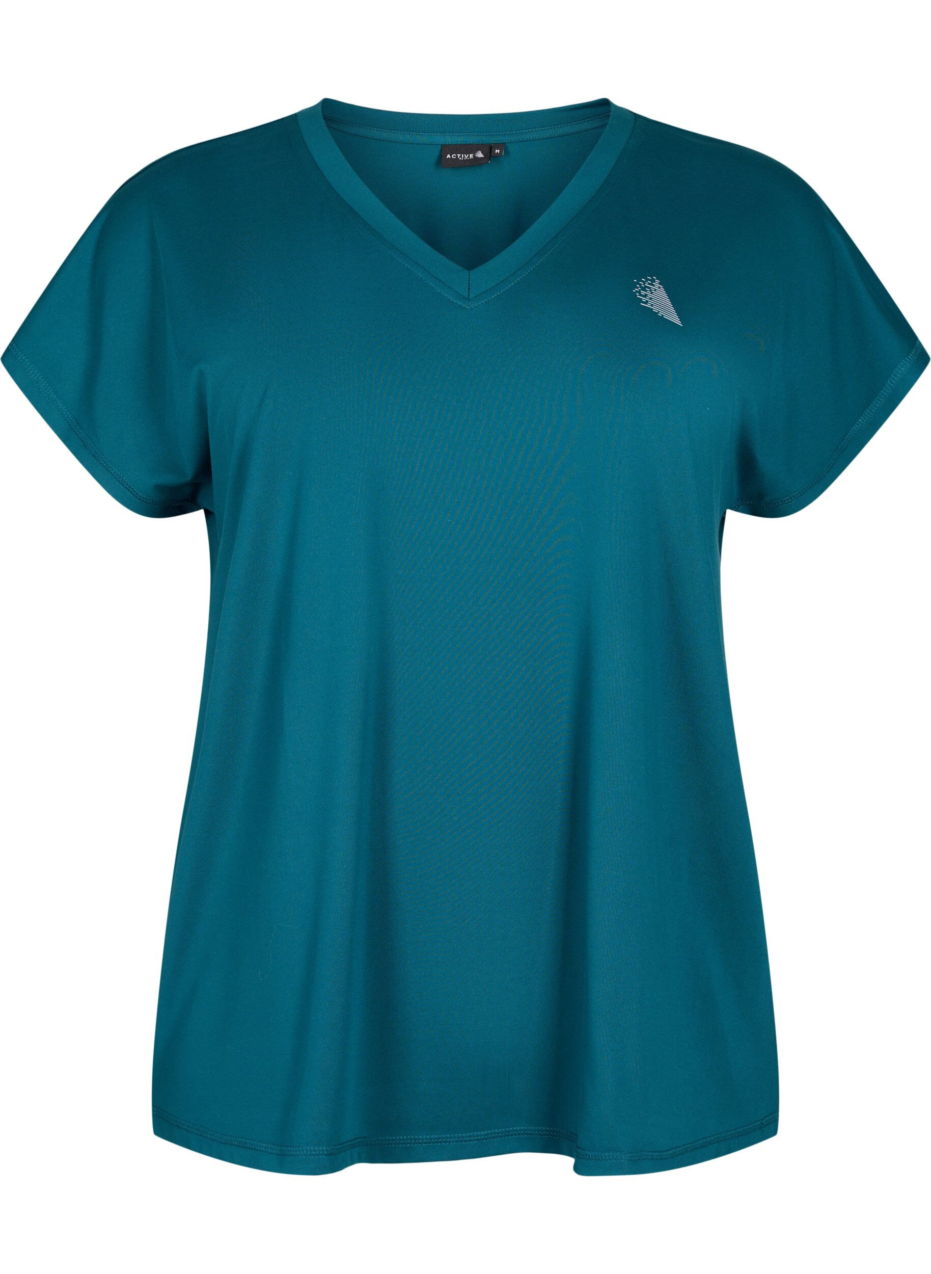 Zizzi L&oslash;s tr&aelig;nings t-shirt med v-hals, Deep Teal, Packshot image number 0