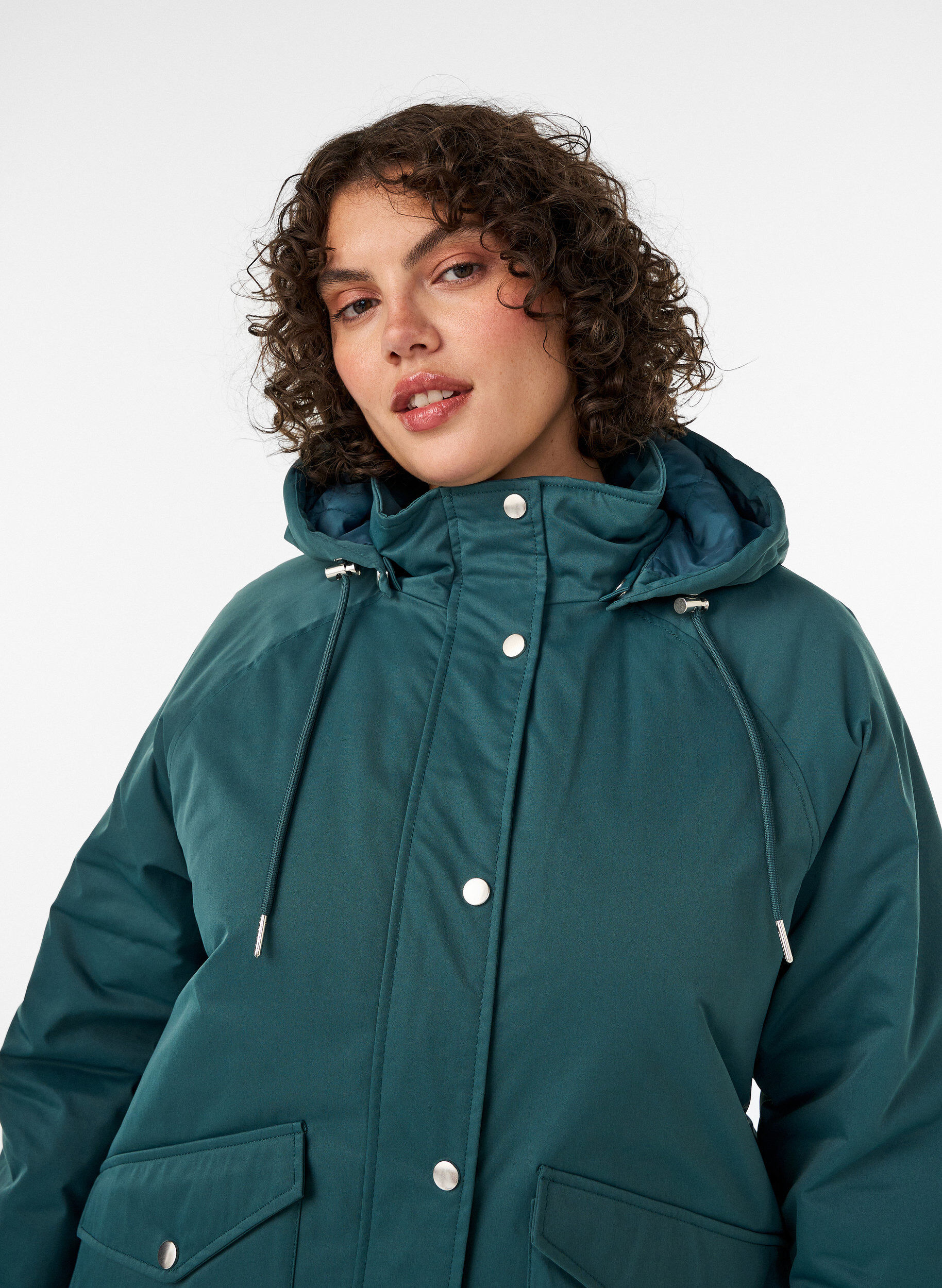 ZizziVatteret parka med aftagelig h&aelig;tte, Gr&oslash;n, Model image number 3