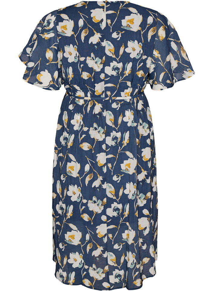 Ankellang kjole med vinge&aelig;rmer og bindeb&aring;nd, Bl&aring;, Packshot image number 1