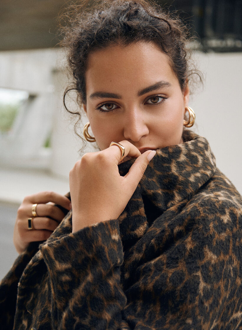 Leopardmønstret frakke med dobbeltradet knaplukning, Brun, Image