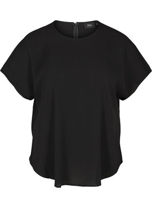 Bluse med korte ærmer, Black, Packshot image number 0