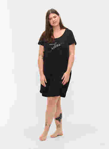 Kortærmet natkjole i bomuld, Black RELAX, Model image number 2